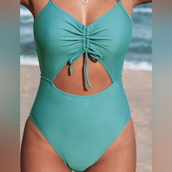 Cupshe runched cut- out one piece swimsuit size large - Picture 1 of 3